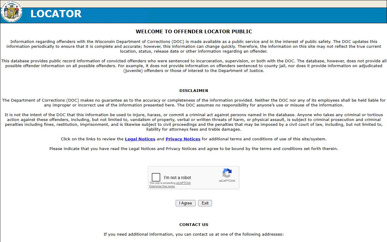 Wisconsin DOC locator for Waupaca County sentenced inmates