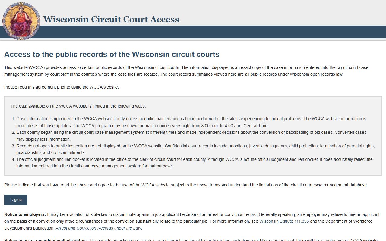 Waupaca County court records after arrest on Wisconsin WCCA