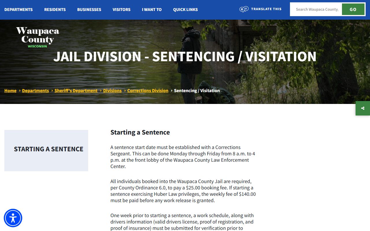 Waupaca County inmate records visitation schedule